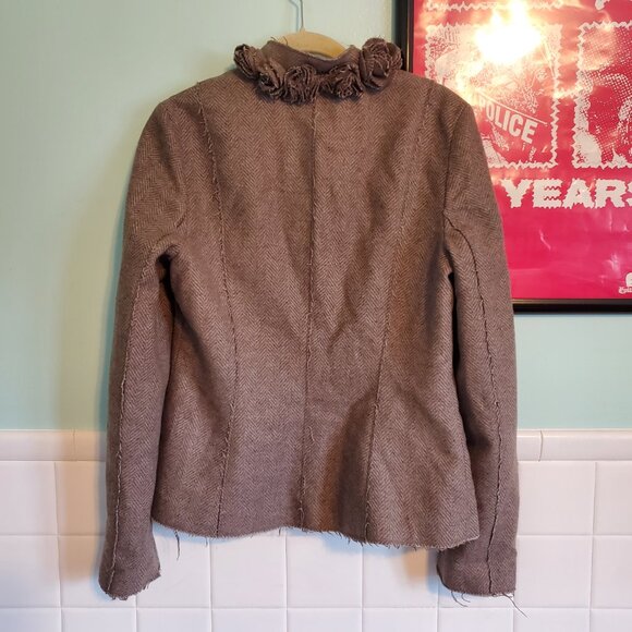 Banana Republic Tumblrcore 2010s Taupe Floral Trim Blazer Jacket Wool Blend - Picture 6 of 14